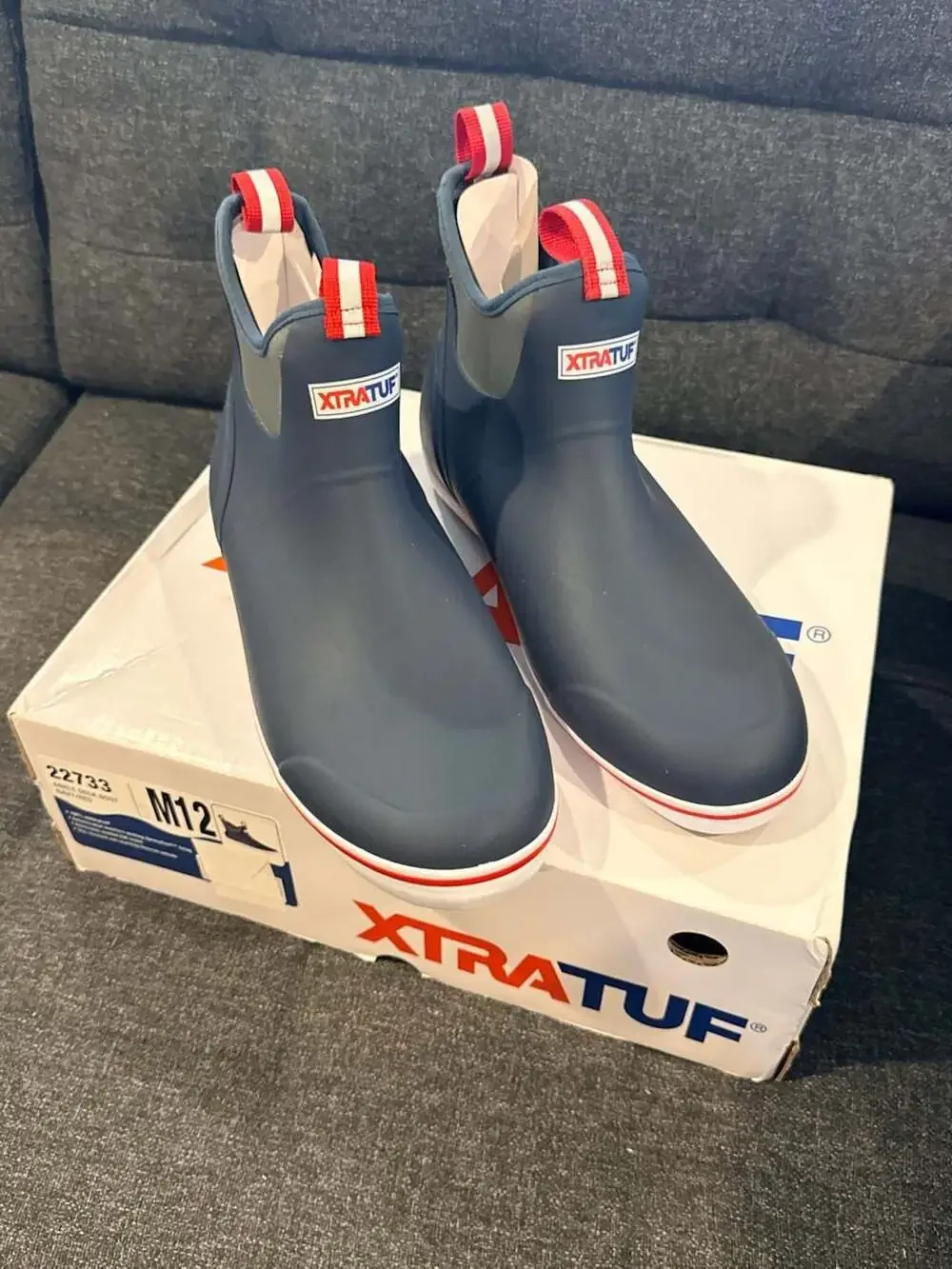 XTRATUF Men's Ankle Deck Boot in Navy/Red, Style 22733 -12M